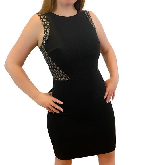 Ann Taylor Dresses & Skirts - Ann Taylor Bodycon Sheath Office Midi Dress black with metallic abstract print 4